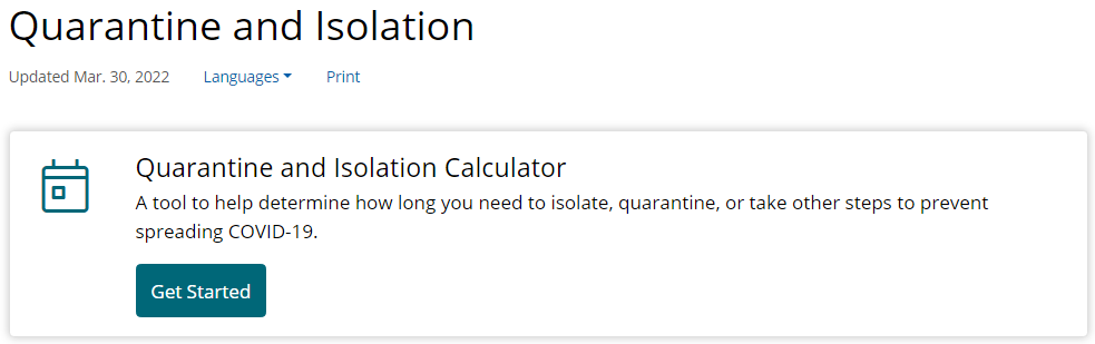 CDC Quarantine and Isolation Calculator